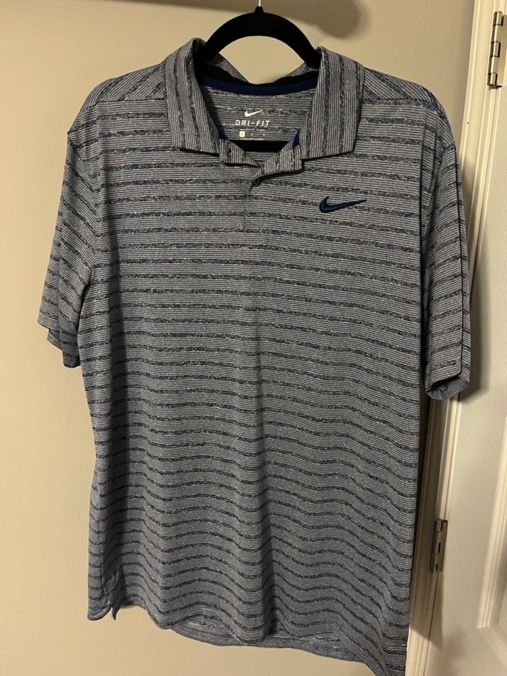 Nike Men's Light Blue Heathered Polo with Navy Swoosh